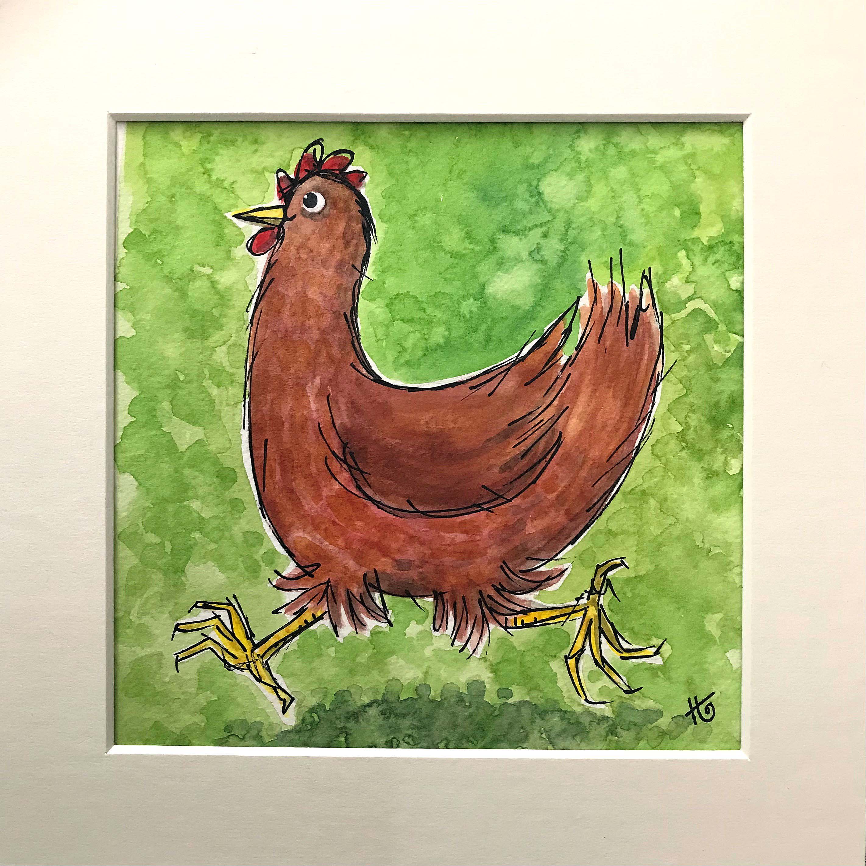 Watercolour & Acrylic painting of chicken