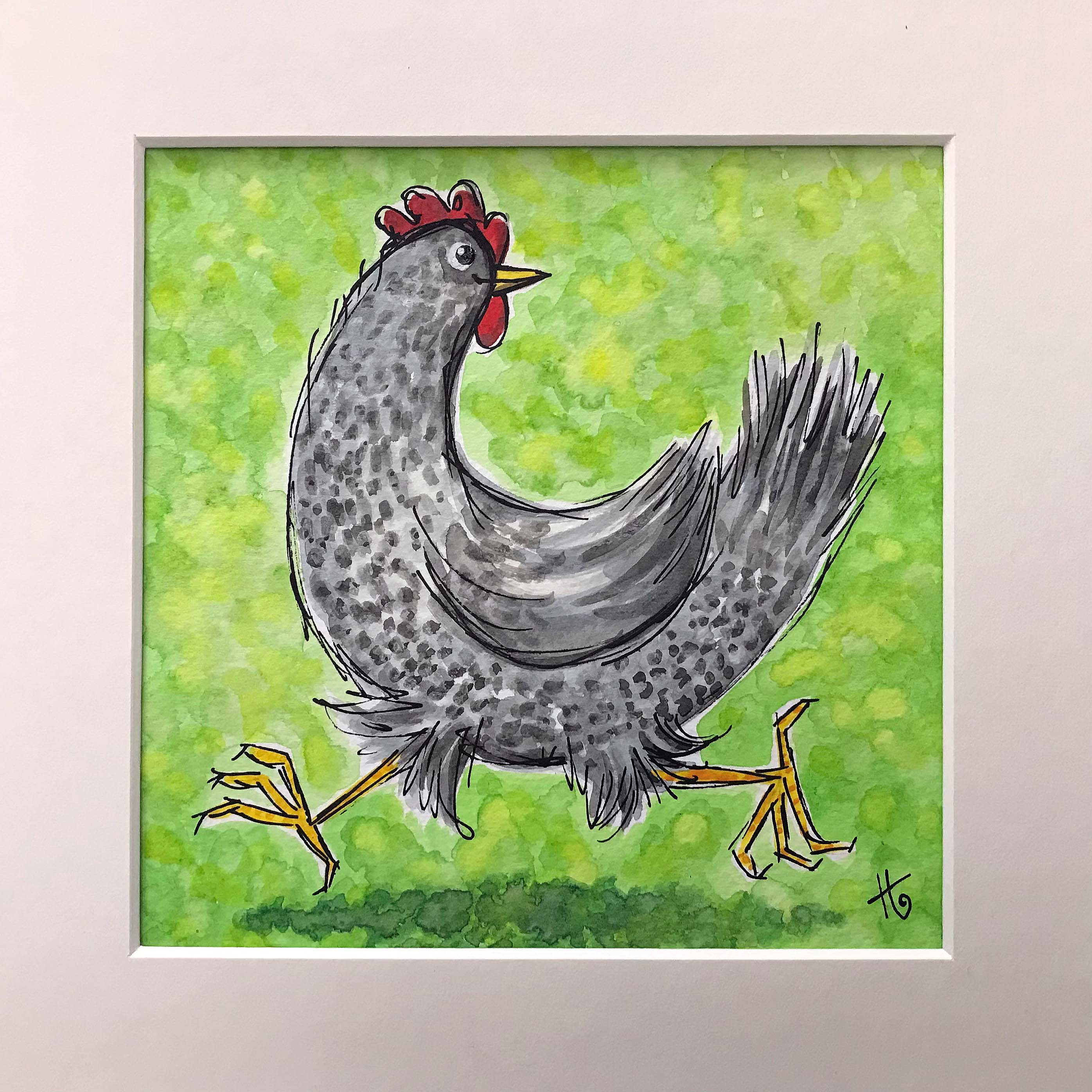 Watercolour & Acrylic painting of chicken