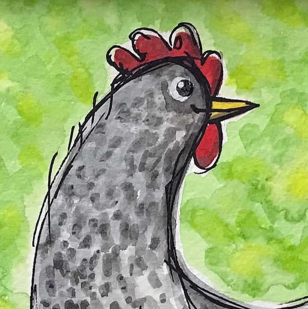 Watercolour & Acrylic painting of chicken